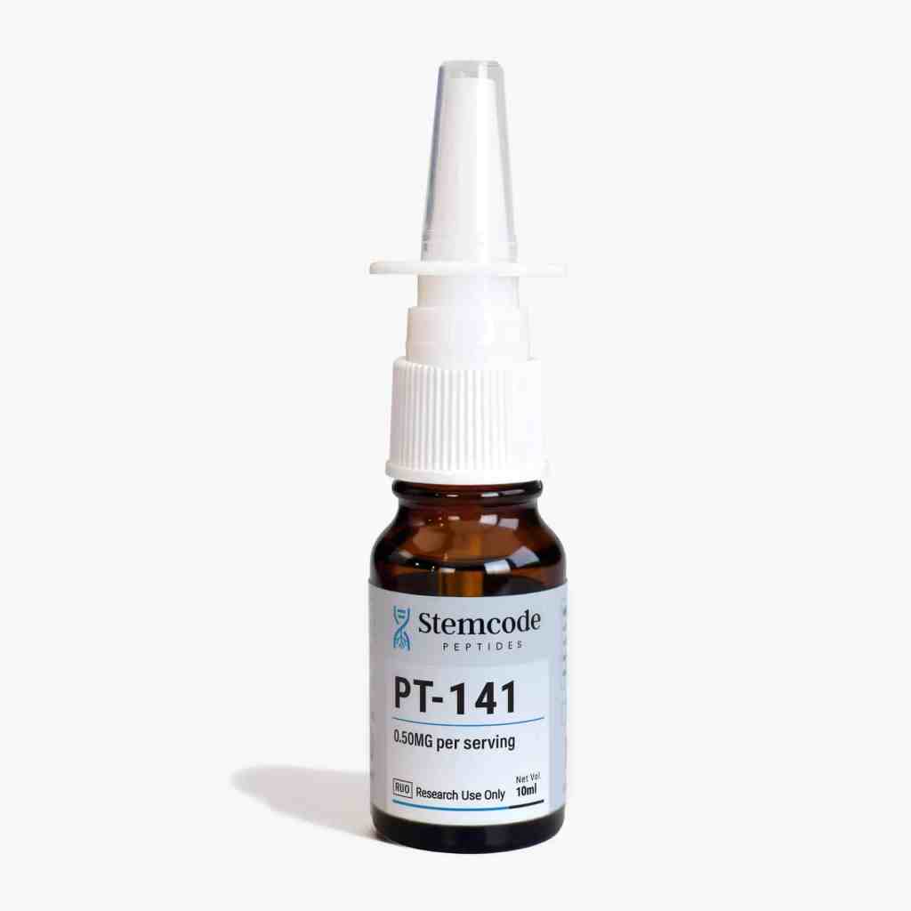 pt-141 nasal spray peptide bottle on white background
